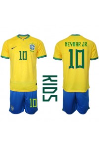 Brasilia Neymar Jr #10 Jalkapallovaatteet Lasten Kotipeliasu MM-kisat 2022 Lyhythihainen (+ Lyhyet housut)